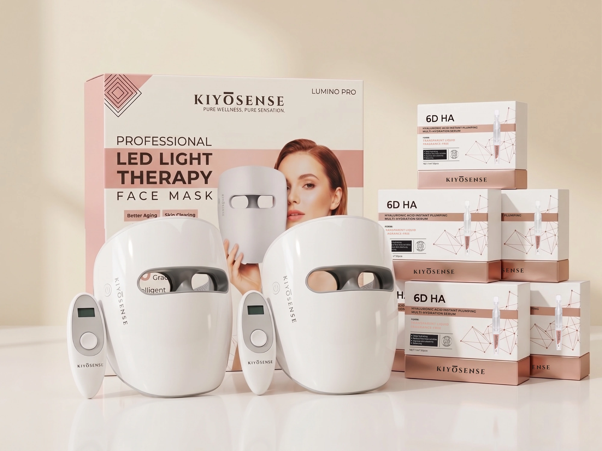 KIYOSENSE LUMINO PRO Duo Bundle with two LED face masks and hyaluronic serums