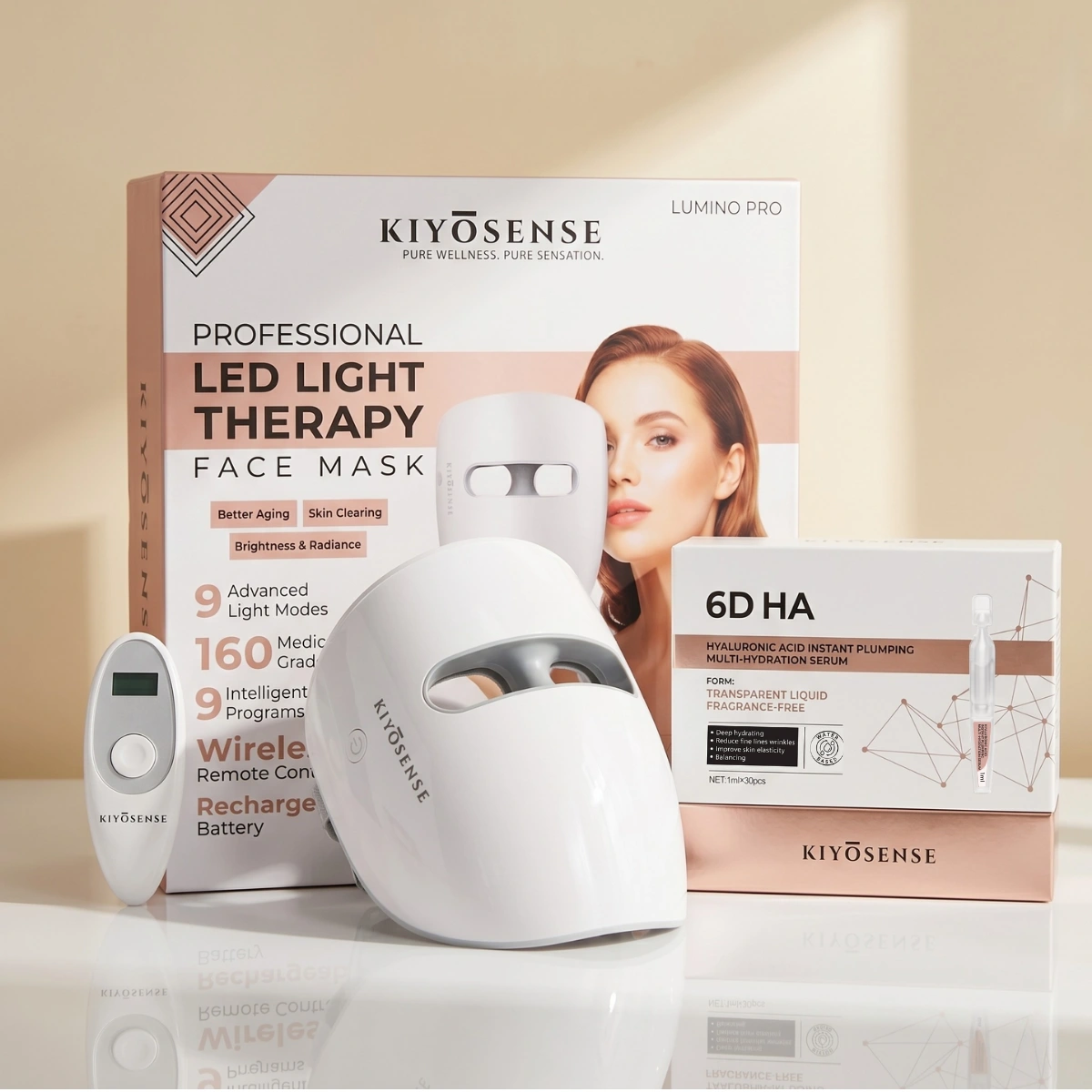 KIYOSENSE LUMINO PRO LED face mask with 6D Hyaluronic Serum pack